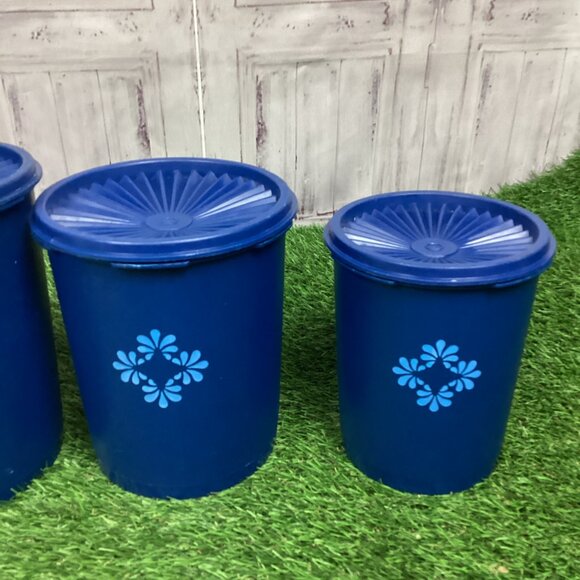Vintage Tupperware Canister Containers Dark Blue With Lids (4) - Picture 3 of 16
